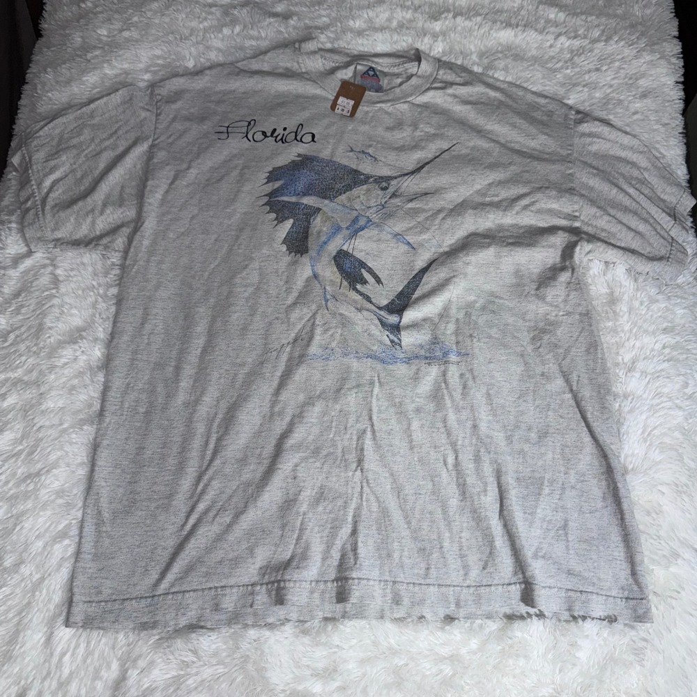 Vintage 2000 Florida Marlin Fishing Graphic T-Shirt Gray Alstyle‎ AAA Mens XL